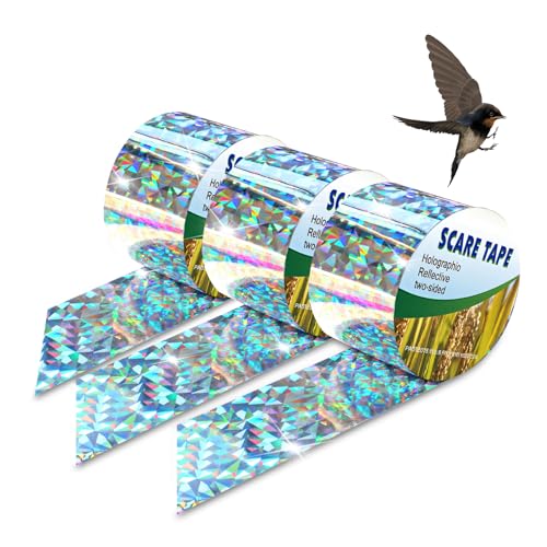 halercay 3 Rotolo 80m x 2,4 cm, Nastro Anti piccioni Riflettente, dissuasore Uccelli per balconi e tetti, Nastro Repellente Ottico, allontana piccioni e Corvi, Ideale per frutteti e Giardini