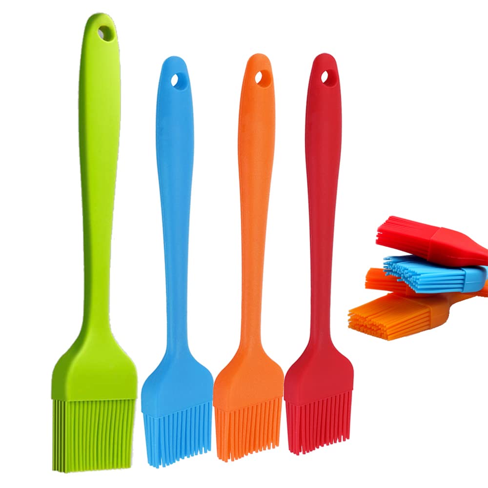 Basting Brush Silicone Pastry Baking BBQ Sauce Marinade Meat Glazing Oil Brush Heat Resistant, Kitchen Cooking Baste Pastries Cakes Meat Desserts, Dishwasher Safe 4 Pack (8.2" Brush - 4Pack)