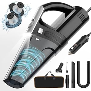 DRECELL Car Vacuum, Portable Car Vacuum Cleaner with 7000PA Suction, DC 12V Power 16.4Ft Cord Wired Vacuum Cleaner, LED Light, Car Accessories for Men/Women-Dark Blue