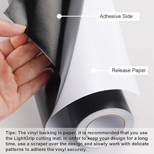 Image of Black and White Permanent Adhesive Vinyl, 2 Rolls of 12in by 10ft with Clear Transfer Paper (Matte)