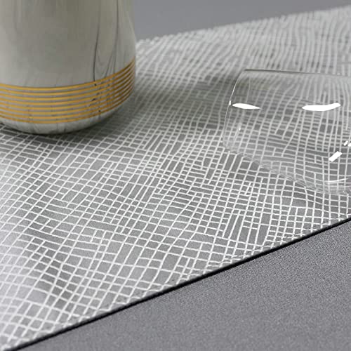 Chemin de table en coton lavable gris 35x228 cm à pompon géométrique résistant - 7