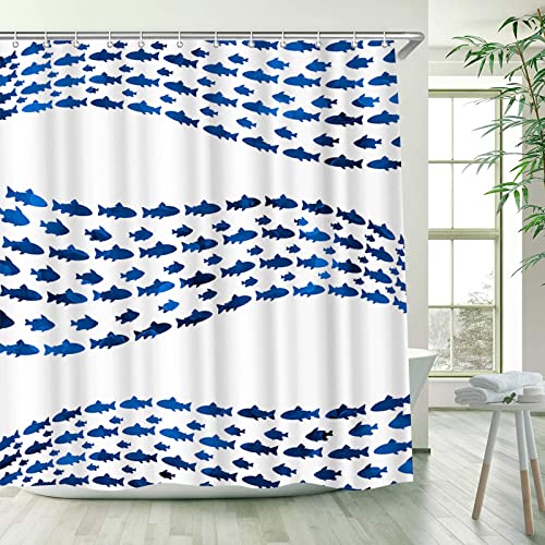 Artbones Fish Shower Curtain 72X72Inch Ocean Shower Curtain Polyester Fabric Blue Bath Curtain #TOP2