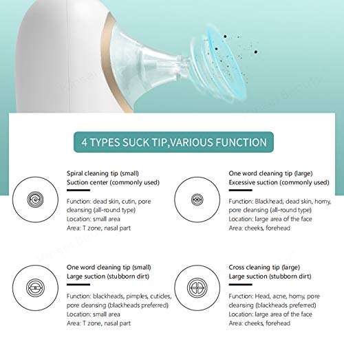 KinseiBeauty Electric Blackhead Remover, Facial Suction Pore Cleanser,Cleansing Suction Head,Whitehead Blackhead Remover Vacuum,Acne Comedone Extraction Tool w 4 Removable Suction Head for Unisex