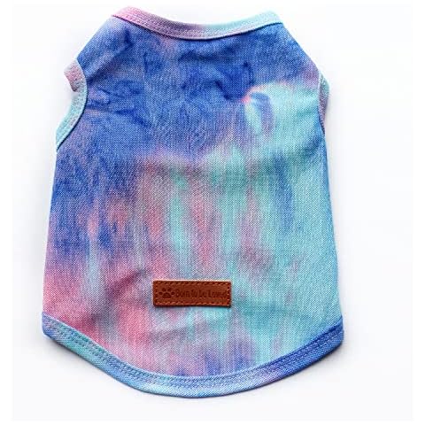 Dog T-Shirt,Tie Dye Print Dog Clothes Vest,Cute Casual Pet Tank Top,Suitable for Pomeranian,Teddy,Chihuahua_S(Blue) Cover