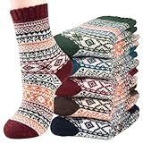 Bodvera Wool Socks for Womens Warm Thermal Winter Thick Cozy Cabin Crew Knit Vintage Socks Gifts 5 Pairs