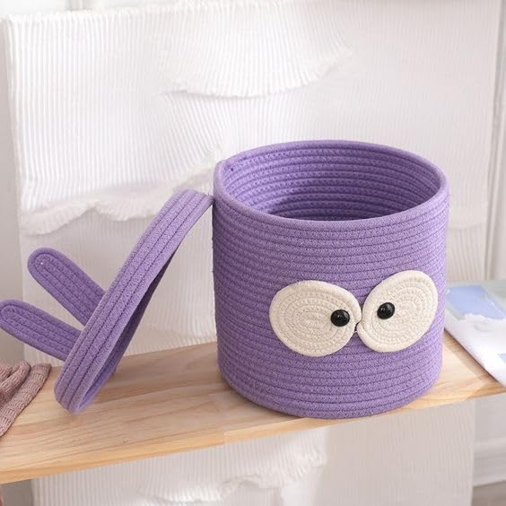 generic BUNAII Cute Animal Basket, Large Capacity Cotton rope Woven storage Basket, Lundary BAsket, Organizer for Clothes, Towel, Kids toys (Pack of 1) PURPLE (8 x 10) inches-picture-34
