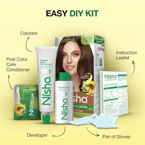 Image of Nisha Creme Hair Color Cream Cool Blonde, 150g, Long Lasting Hair Dye for Grey Coverage, Natural Shine, Smooth Finish, For Men & Women, Pack of 1