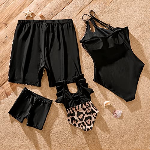 Patpat Family Matching Swimsuits Mommy And Me One Shoulder Leopard Print Colorblock Spliced Bathing Suits One Piece Swimwear Sets Black Leopard Swim Trunks Toddler Boy 2 Years #TOP5