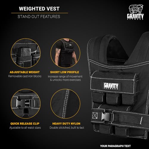 Miniatura 3 de Gravity Fitness Weighted Vest - 15kg - 20kg - Fully Adjustable. Calisthenics, Crossfit, Strength Training, Home And Commercial Use. 20, 20