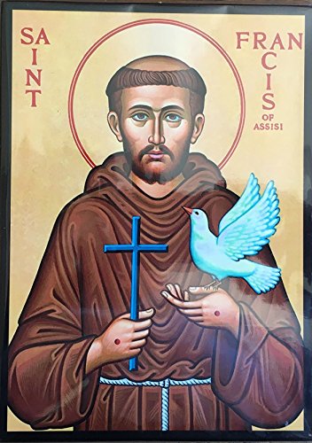 Icon Of Multi-Color St Francis Of Assisi. Wooden Saint Francis Of Assisi