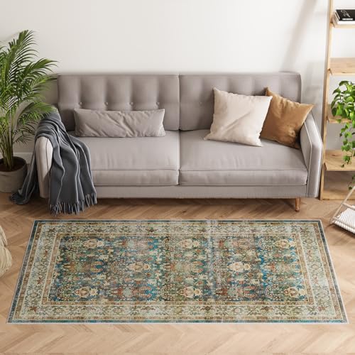 Dripex Machine Washable Rug - Green Boho Living Room & Bedroom Soft Short Pile Dining Room & Traditional Kitchen Non Slip 80x150cm - Image 4