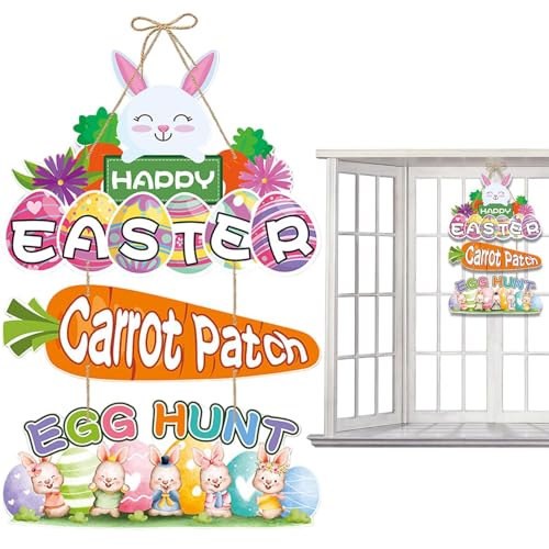 Corone Di Pasqua | Decorazioni in Legno con Conigli,Corona di Porta Esterna per Pasqua - per Porta d'ingresso Esterno Interno Casa