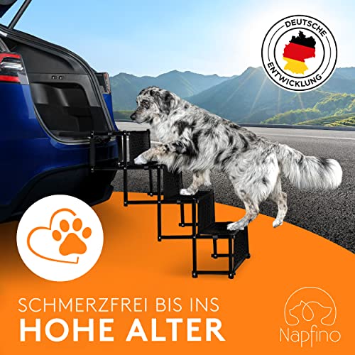 NAPFINO Hundetreppe Auto [bis 60kg] - Gelenkschonende Hunderampe Auto klappbar - Auto Rampe für kleine & große Hunde - Einstiegshilfe Hunde Auto - Rampe Hund für alle Autos geeignet - Mit Tragetasche