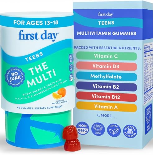 Image of Teen Multivitamin Gummy - Growth, Bone & Development Support, 60ct, Vegan | Organic Fruit & Veggie Blend, Methylfolate, Magnesium, Zinc, 12 Key Nutrients; 2 Gummies Daily, 30-Day Supply