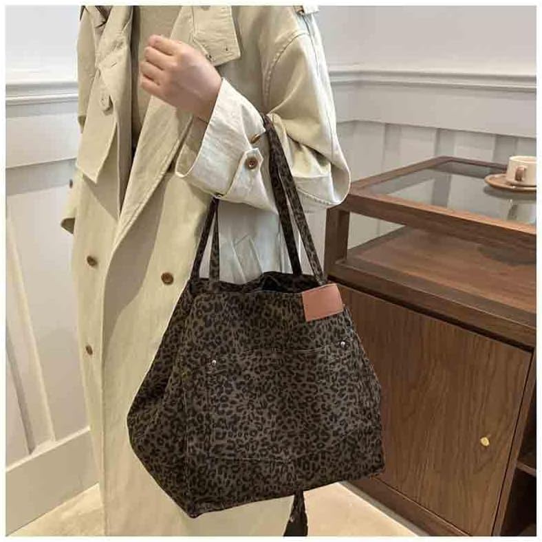 Leopard print canvas tote bag for women, casual large capacity tote bag, simple single shoulder crossbody bag - Image 5
