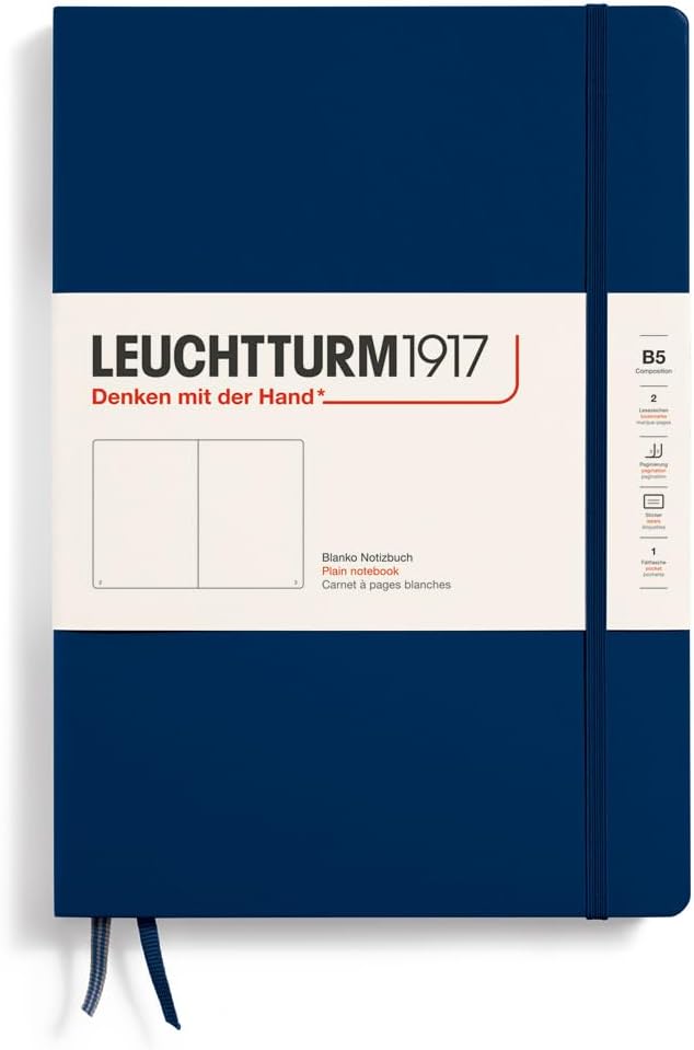 Notebook Hardcover Composition B5-219 Numbered Pages for Writing and Journaling (Navy, Plain)