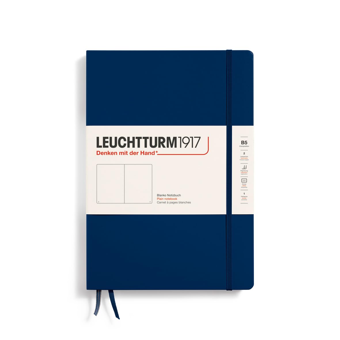 LEUCHTTURM1917 - Notebook Hardcover Composition B5-219 Numbered Pages for Writing and Journaling (Navy, Plain)