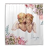 Rashu Shower Curtain Waterproof ﻿Watercolor Cute Angels Cherub Bath Curtain Bathroom Decor Polyester Fabric Cloth Shower Curtain Set with 12 C Shaped Hooks 72 x 72 Inch