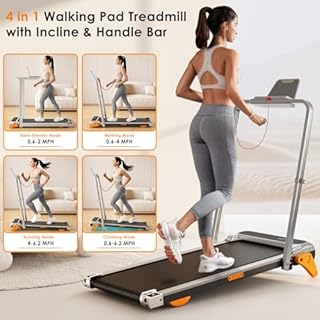 Walking Pad with 12% Incline and Handle Bar, 4 in 1 Portable Treadmill with Adjustable Height