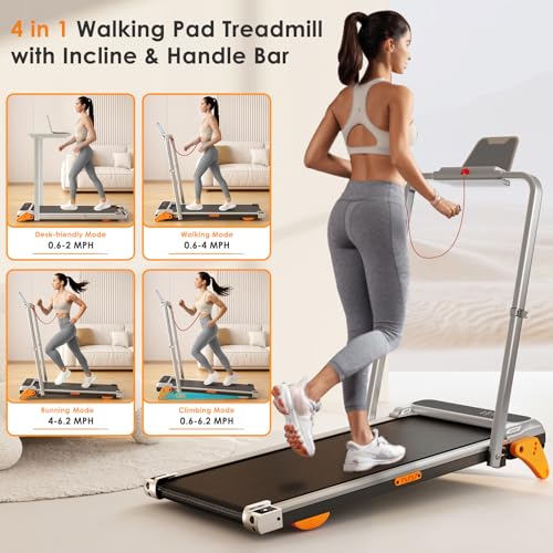 Image of Walking Pad with Incline Portable Treadmill with Handle Bar for Home Office Under Desk Use Small Space Treadmill