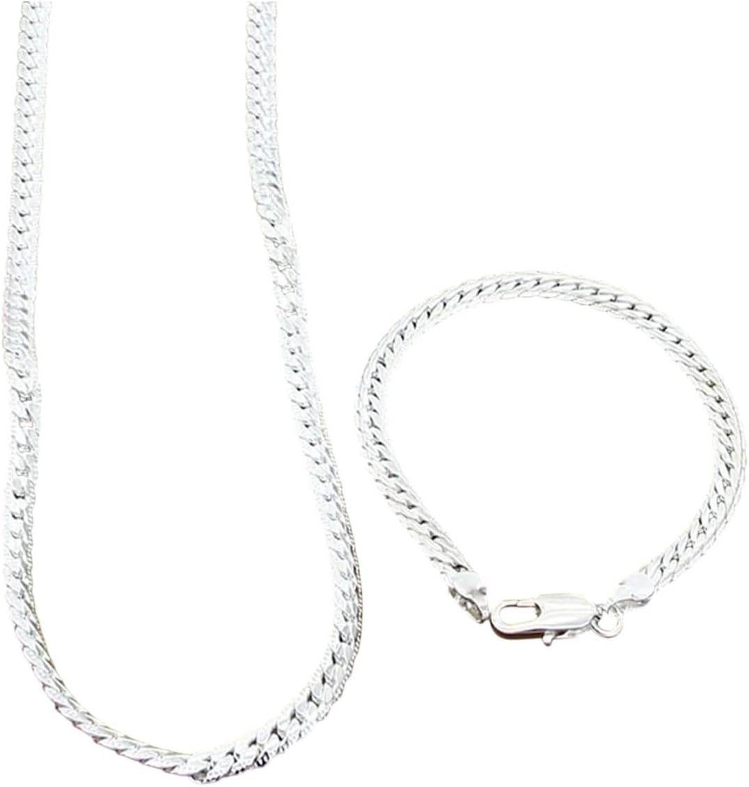2026 New 925 Sterling Silver 2 Piece 5Mm Full Sideways Chain Necklace Bracelet For Women Men Fashion Jewelry Sets Wedding Gift