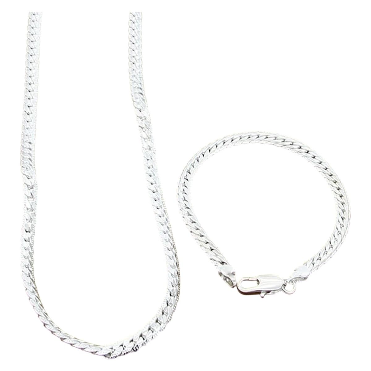 2026 New 925 Sterling Silver 2 Piece 5Mm Full Sideways Chain Necklace Bracelet For Women Men Fashion Jewelry Sets Wedding Gift