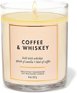 Coffee & Whiskey Scented Single Wick Candle with Decorative Lid, 8 oz / 227 g (Packaging Label Artwork Styles May Vary)