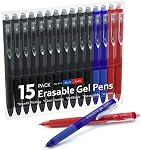 Lineon Erasable Gel Pens, 15 Pack Retractable Erasable Pens Clicker, Fine Point, Make Mistakes Disappear, 11 Black 2 Blue 2 Red Inks for Writing Planner and Crossword Puzzles