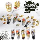 QIMYAR Halloween Charms for Nails, 5 Colors 3D Halloween Nail Art Charms with Crystal Rhinestones Na
