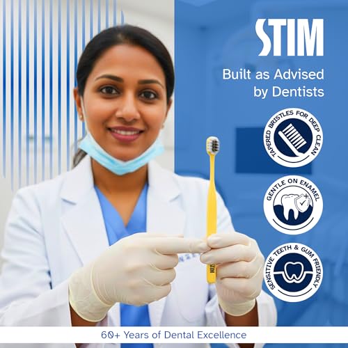 Image of STIM Plus Toothbrush | 4,500+ Ultra-Soft Bristles | Tapered Tips for Sensitive Teeth | Gentle on Gums & Enamel | Adults | Mixed Colors | Toothbrush + Interdental Brush (Pack of 2)