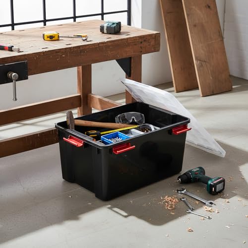 Iris Ohyama Luftdichte Kunststoff-Aufbewahrungsboxen mit Deckel, 50L, 2er-Set, Schwarz, Hermetischer wasserdichter Verschluss, Robuste Schnappverschlüsse, Stapelbar, Staubschutz, BPA-frei, AT-L