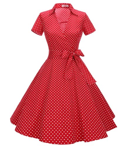 Rockabilly Kleider Damen Vintage 50er Jahre Kleider Damen Rockabilly Swing Kleider Small Red White 2XL
