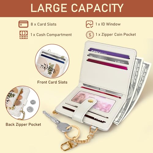 Image of Jogjam Abstract Boho Leaves Rfid Ladies Wallet, Small Slim Thin Compact Credit Card Women Wallet, PU Leather Bifold Cash Zipper Coin Pocket ID Window for Female