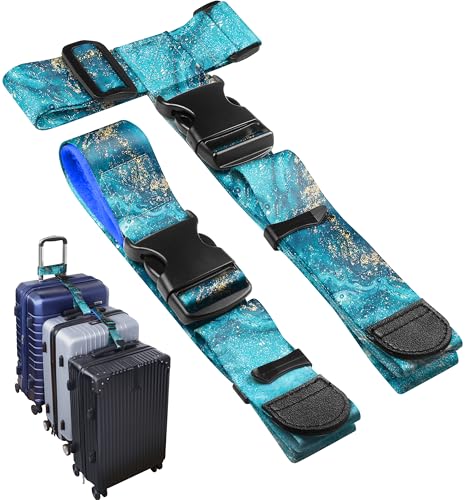 Image of Slohif Luggage Straps to Connect Two Suitcases - Adjustable Add A Bag Suitcase Connector Strap Belt Accessories to Hold Suitcases Together for Travel Sea Wave