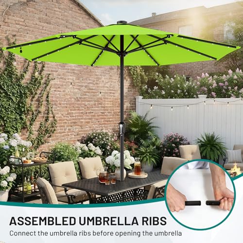 Image of AreShark 11FT Large Patio Umbrella with Solar Lights, Lighted Solar Umbrella with Crank, Outdoor Table Market Umbrellas for Garden, Deck, Backyard, Pool and Beach, Apple Green