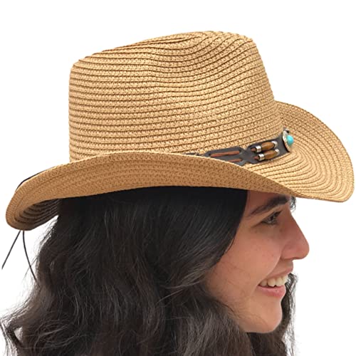 Image of SILVERFEVER Straw Cowboy Hat Cowgirl Hats Men Women Sun Hat Sombreros Vagueros Classic Western Accents Sombreros