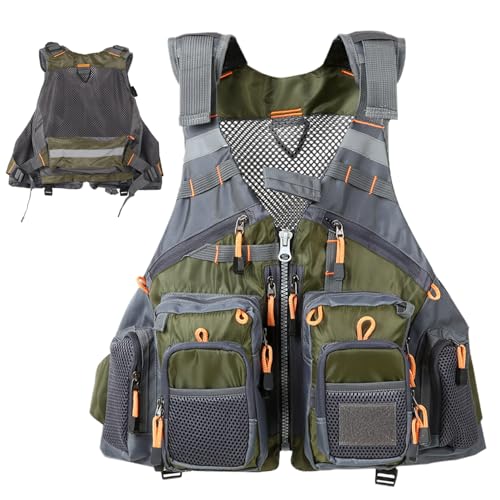 Trrymbbe Giubbotti da Pesca per Uomini con 13 Tasche Traspiranti Maglia con Strisce Riflettenti e Cinghie Regolabili Giubbotti per Bassi di Mosca, Dimensioni Medie