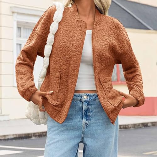 ABABC Bomber Jacket for Women Zip Up Cute Jacquard Lightweight Jacket Casual Fall Stand Collar Outerwear with Pockets4