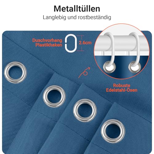 Lerores Shower Curtain, 120 x 180 cm, Dark Blue, Weighted Hem, Anti-Mould Textile, Water-Repellent - Image 3