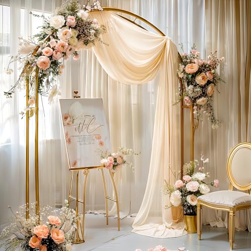 Image of Champagne Wedding Arch Draping Fabric 2 Panels 30'' x 20FT Champagne Drapes Sheer Fabric Backdrop Arch Draping Fabrics for Wedding Ceremony Birthday Party Bridal Shower Decoration