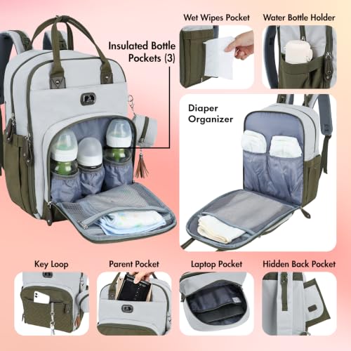 Image of Dikaslon Diaper Bag Backpack with Portable Changing Pad,Baby Essentials | Waterproof Large Baby Bags Travel Baby Diaper Bags for Boys Girls Moms Dads, Baby Shower Gifts Newborn Essentials Must Haves