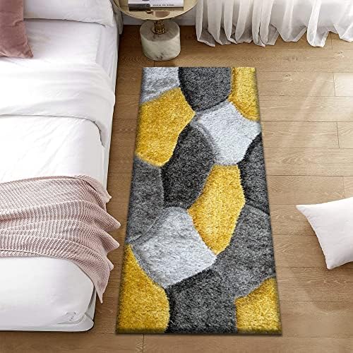 Modern Shaggy Rugs Living Room Large Small Area Rugs for Bedroom Carpet - Luxurious Soft Touch Thick Dense Pile Kitchen Rug Runner Indoor Non Slip Mat - Black Grey Silver-Nova , 60 x 110 cm