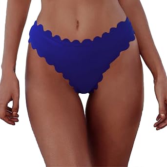 Womens Bikini Bottoms Sexy Scallop Cheeky Solid Swimsuit Bottom