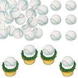 Gyufise 50Pcs Edible Baseball Cupcake Toppers Sport Ball Theme Cupcake Picks Edible Baseball Theme Baby Shower Cake Decorations for Sports Theme Kids Birthday Baseball Party Decorations