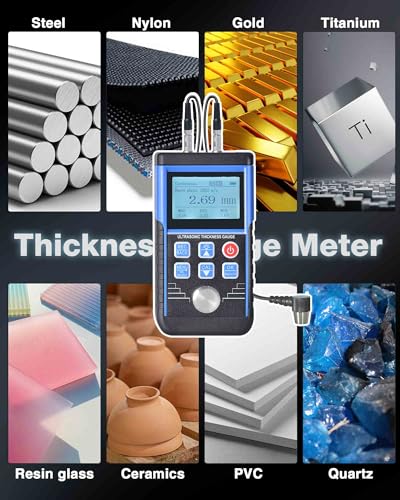 Ultraschall-Dickenmessgerät 0,8–500 mm, hohe Genauigkeit ±0,05 mm, Dickenmessgerät mit 5-MHz-Sonde (φ10 mm), Auflösung 0,01 mm, MAX/AVG/MIN-Modi für Stahl/Nylon/Keramik bei der Rohrleitungsinspektion