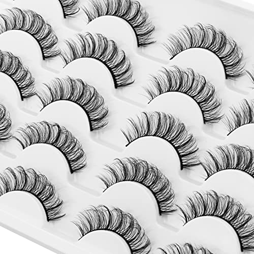 Dysilk Eyelashes False Lashes - 10 Pairs 6D Mink Lashes Faux Eyelashes Fluffy Russian Strip Lash Kit - Fake Lashes Cat Eye Lashes Reusable Lashes Natural Look| 13Mm #TOP3
