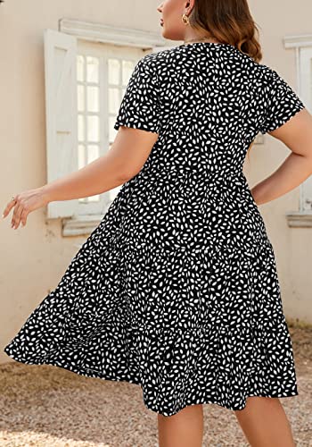 Women's Plus Size Casual Summer Tiered Dresses Short Sleeve Scoop Neck Ruffle Hem Loose Fitting Midi Babydoll Dress2