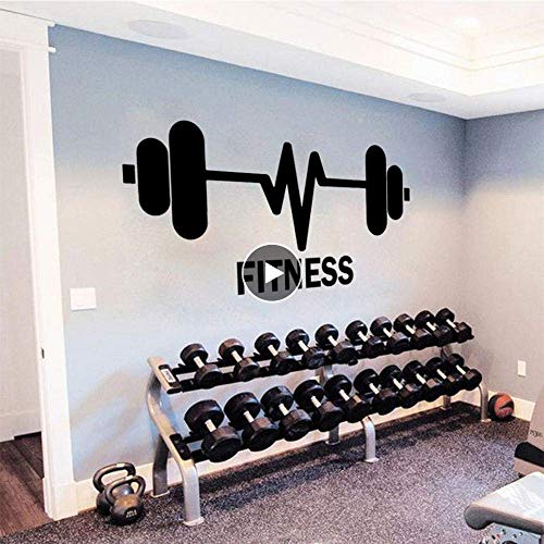 Gym Sport Vinilo Etiqueta De La Pared Levantamiento De Pesas Barbells Tatuajes De Pared Fitness Club Decoración Fitness Wallpaper Art Mural 57X33Cm Cover