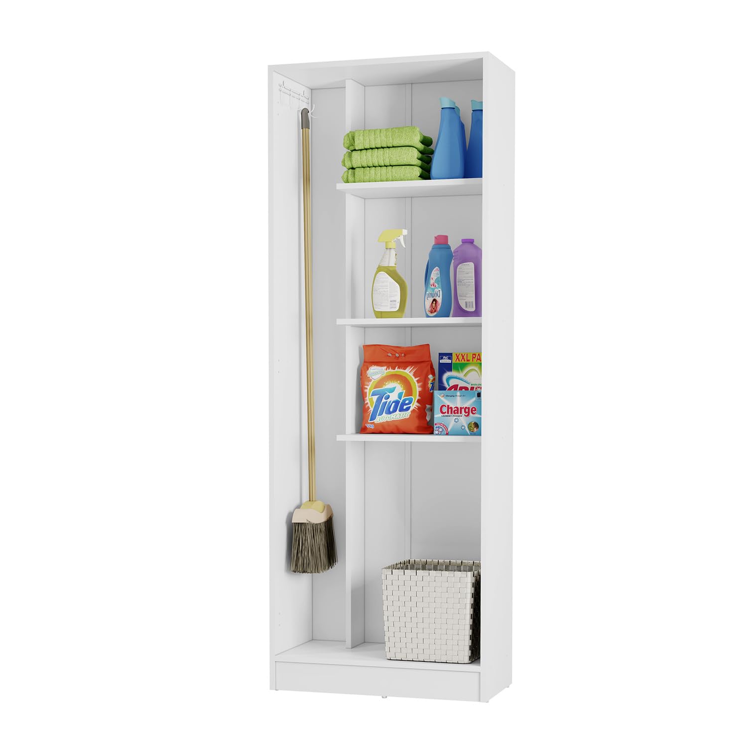 Armario escobero Multiusos 2 Puertas. Color Blanco (Alto 170 cm/Ancho 61 cm/Fondo 30 cm) - 61 x 170 x 30 cm