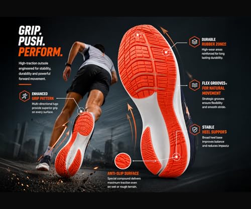 Image of Kraasa Men's Running Shoes | Breathable Mesh Upper | Lightweight Phylon Sole | Cushioned EVA Insole | Comfortable Sports & Casual Sneakers for Gym, Walking & Daily Use